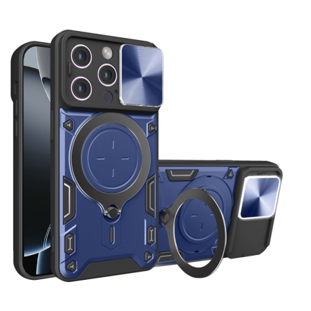 Husa pentru iPhone 16 Pro, SKYDDAR INNOVATION, CamGuard Pro, Inel Magnetic, Protectie Camera, Albastru, set cu sticker