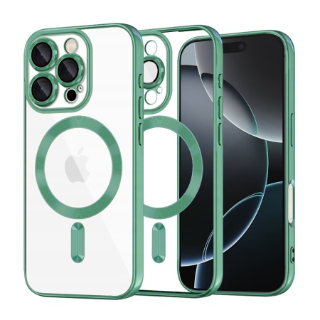Husa pentru iPhone 16 Pro, SKYDDAR INNOVATION, Luxury Shield Magsafe, Protectie Antisoc, Verde deschis, set cu sticker
