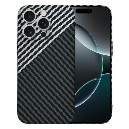 Husa pentru iPhone 16 Pro, SKYDDAR INNOVATION, textura carbon, Carbonite FiberShell, Gri, set cu sticker