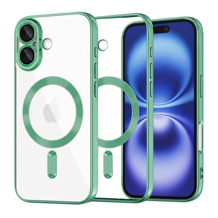 Husa pentru iPhone 16, SKYDDAR INNOVATION, Luxury Shield Magsafe, Protectie Antisoc, Verde deschis, set cu sticker