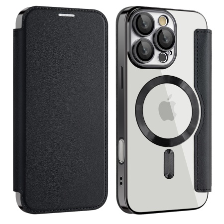 Husa pentru iPhone 17 Pro tip carte, SKYDDAR INOVATION, SmartMag Book, Magsafe, RFiD, Suport Carduri, set cu sticker, Negru