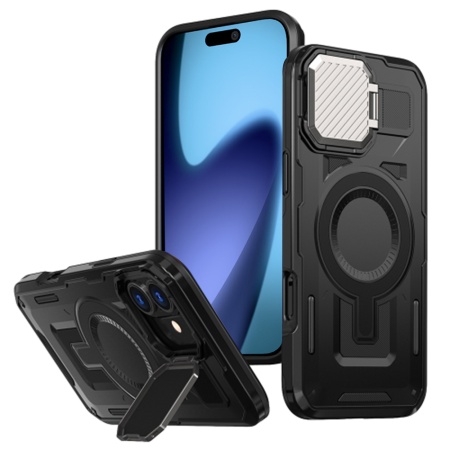 Husa pentru iPhone 17, SKYDDAR INNOVATION, CamVault MagSafe, cu Protectie Camera, Negru, set cu sticker
