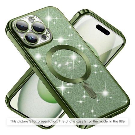 Husa pentru iPhone Air, SKYDDAR INNOVATION, Luxury Glitter Magsafe, Antisoc, Fundal Detasabil 2-in-1, Margini Ridicate, set cu sticker, Verde