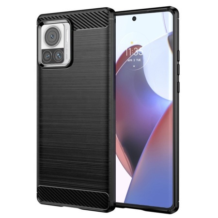 Husa pentru Motorola Edge 30 Ultra, SKYDDAR INNOVATION, Carbon Silicone, din Silicon Slim, cu textura Fibra Carbon, set cu sticker, Negru