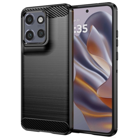 Husa pentru Motorola Edge 50 Neo, SKYDDAR INNOVATION, Carbon Silicone, din Silicon Slim, cu textura Fibra Carbon, set cu sticker, Negru