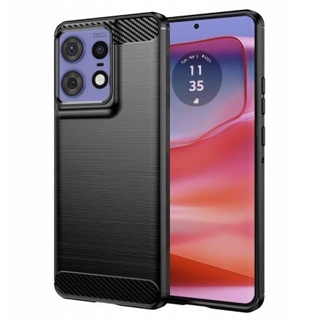 Husa pentru Motorola Edge 50 Pro, SKYDDAR INNOVATION, Carbon Silicone, din Silicon Slim, cu textura Fibra Carbon, set cu sticker, Negru