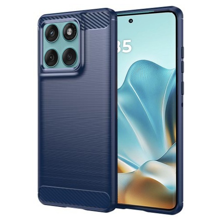 Husa pentru Motorola Edge 60 Fusion, SKYDDAR INNOVATION, Carbon Silicone, din Silicon Premium, Slim, cu textura Fibra Carbon, Albastru, set cu sticker