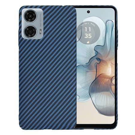 Husa pentru Motorola Moto G24 Power, SKYDDAR INNOVATION, textura carbon, Carbonite FiberShell, set cu sticker, Cyan,