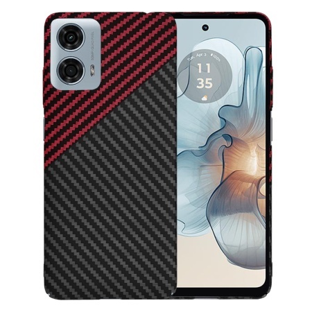 Husa pentru Motorola Moto G24 Power, SKYDDAR INNOVATION, textura carbon, Carbonite FiberShell, set cu sticker, Rosu inchis,