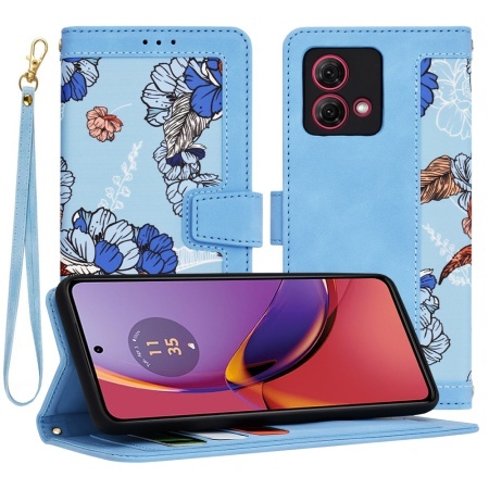 Husa pentru Motorola Moto G84, SKYDDAR INNOVATION, Flipcraft din Piele Ecologică, Stand Integrat, Buzunare pentru Carduri, set cu sticker, Bleu