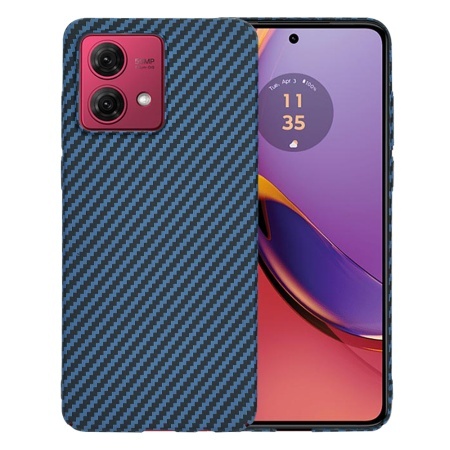 Husa pentru Motorola Moto G84, SKYDDAR INNOVATION, textura carbon, Carbonite FiberShell, set cu sticker, Cyan,