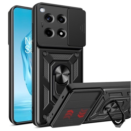 Husa pentru OnePlus 12R, SKYDDAR INNOVATION, CamShield, Inel magnetic, set cu sticker, Negru