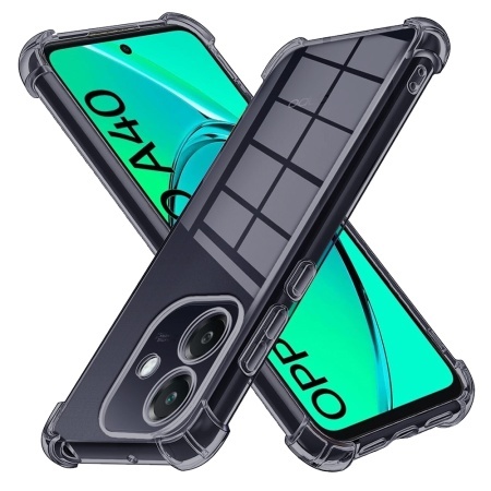Husa pentru Oppo A40 4G, SKYDDAR INNOVATION, Shockproof Clear Silicone, Silicon Slim, set cu sticker, Fumuriu
