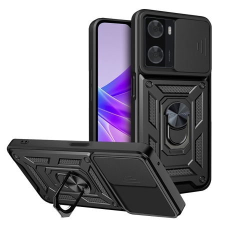 Husa pentru Oppo A57 4G / A57s / OnePlus Nord N20 SE, SKYDDAR INNOVATION, CamShield, Inel magnetic, set cu sticker, Negru