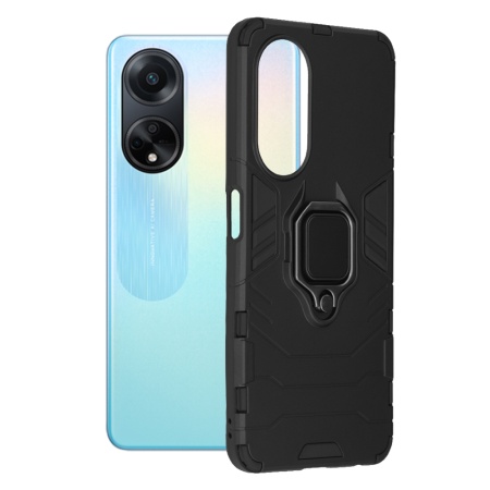Husa pentru Oppo A98 5G, SKYDDAR INNOVATION, Silicone Shield, cu Inel Magnetic, Antisoc, set cu sticker, Negru