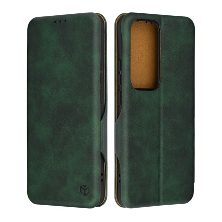 Husa pentru Oppo Reno12 Pro, SKYDDAR INNOVATION, Safe Wallet tip carte din Piele Ecologica, Suport Carduri, Inchidere Magnetica, Verde, set cu sticker