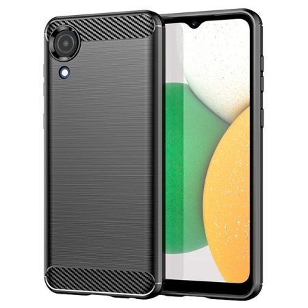 Husa pentru Samsung Galaxy A03 Core, SKYDDAR INNOVATION, Carbon Silicone, din Silicon Slim, cu textura Fibra Carbon, set cu sticker, Negru