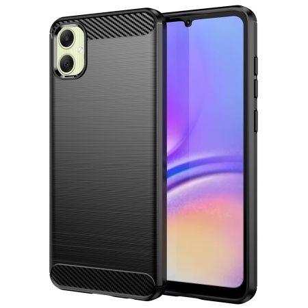Husa pentru Samsung Galaxy A05, SKYDDAR INNOVATION, Carbon Silicone, din Silicon Slim, cu textura Fibra Carbon, set cu sticker, Negru