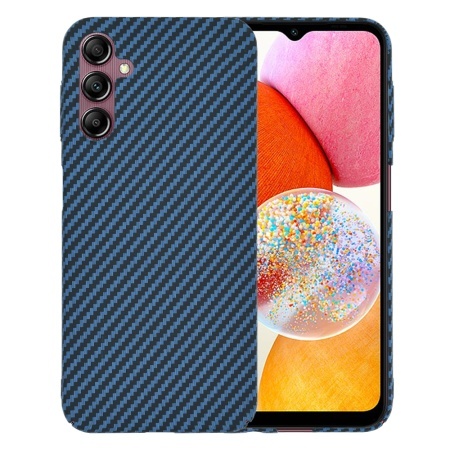 Husa pentru Samsung Galaxy A14 5G / Galaxy A14 4G, SKYDDAR INNOVATION, textura carbon, Carbonite FiberShell, set cu sticker, Cyan,