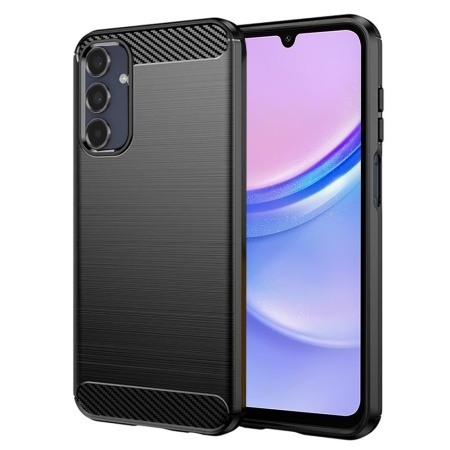 Husa pentru Samsung Galaxy A15 4G / Galaxy A15 5G, SKYDDAR INNOVATION, Carbon Silicone, din Silicon Slim, cu textura Fibra Carbon, set cu sticker, Negru