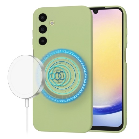 Husa pentru Samsung Galaxy A25 5G, SKYDDAR INNOVATION, din Silicon Catifelat, SoftFlex Magsafe, set cu sticker, Verde