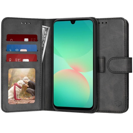 Husa pentru Samsung Galaxy A26 5G, SKYDDAR INNOVATION, Diary Book, tip carte, cu Portofel Interior, Antisoc, Negru, set cu sticker