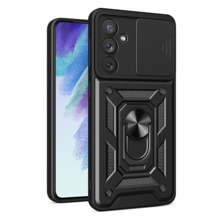 Husa pentru Samsung Galaxy A54, SKYDDAR INNOVATION, CamShield, Inel magnetic, set cu sticker, Negru