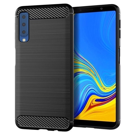 Husa pentru Samsung Galaxy A7 2018, SKYDDAR INNOVATION, Carbon Silicone, din Silicon Slim, cu textura Fibra Carbon, set cu sticker, Negru