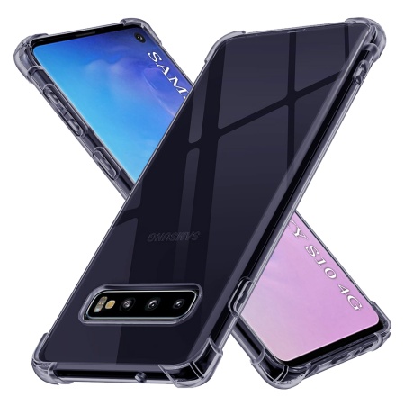Husa pentru Samsung Galaxy S10, SKYDDAR INNOVATION, Shockproof Clear Silicone, Silicon Slim, set cu sticker, Fumuriu