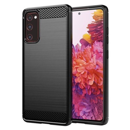 Husa pentru Samsung Galaxy S20 FE / Galaxy S20 FE 5G, SKYDDAR INNOVATION, Carbon Silicone, din Silicon Slim, cu textura Fibra Carbon, set cu sticker, Negru