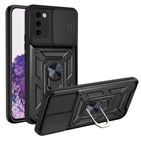 Husa pentru Samsung Galaxy S20 / Galaxy S20 5G, SKYDDAR INNOVATION, CamShield, Inel magnetic, set cu sticker, Negru