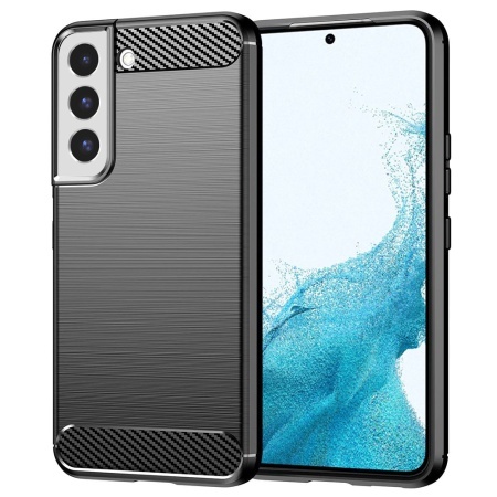 Husa pentru Samsung Galaxy S22 5G, SKYDDAR INNOVATION, Carbon Silicone, din Silicon Slim, cu textura Fibra Carbon, set cu sticker, Negru