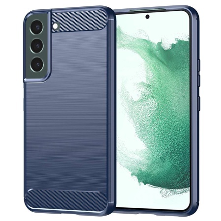 Husa pentru Samsung Galaxy S22 Plus 5G, SKYDDAR INNOVATION, Carbon Silicone, din Silicon Slim, cu textura Fibra Carbon, set cu sticker, Albastru