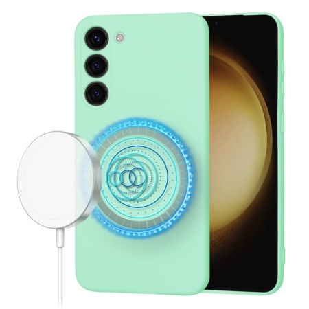 Husa pentru Samsung Galaxy S23 Plus, SKYDDAR INNOVATION, din Silicon Catifelat, SoftFlex Magsafe, set cu sticker, Verde deschis