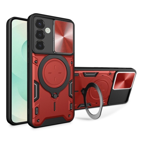 Husa pentru Samsung Galaxy S25 Plus, SKYDDAR INNOVATION, CamGuard Pro, Inel Magnetic, Protectie Camera, set cu sticker, Rosu