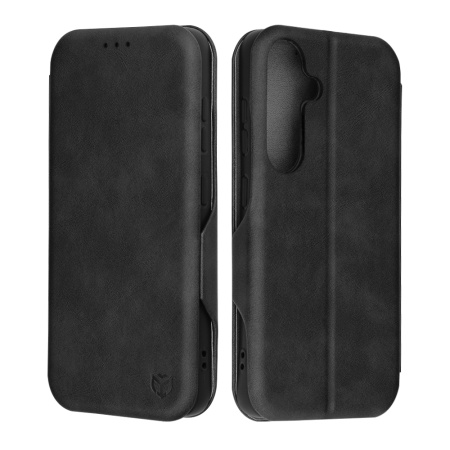 Husa pentru Samsung Galaxy S25, SKYDDAR INNOVATION, Safe Wallet tip carte din Piele Ecologica, Suport Carduri, Inchidere Magnetica, Negru, set cu sticker