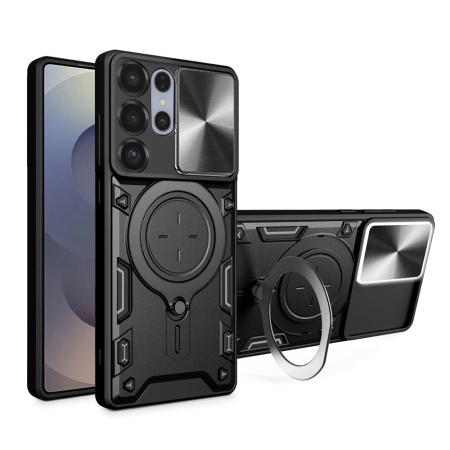 Husa pentru Samsung Galaxy S25 Ultra, SKYDDAR INNOVATION, CamGuard Pro, Inel Magnetic, Protectie Camera, set cu sticker, Negru