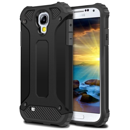 Husa pentru Samsung Galaxy S4 i9500, SKYDDAR INNOVATION, Hybrid Armor, din Plastic Dur, Margini Cauciucate, Antisoc, set cu sticker, Negru