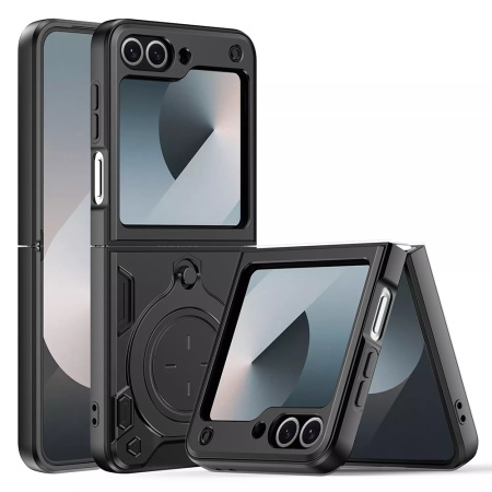 Husa pentru Samsung Galaxy Z Flip6, SKYDDAR INNOVATION, CamGuard Pro, Inel Magnetic, Protectie Camera, set cu sticker, Negru
