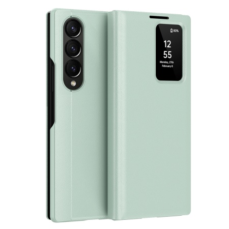 Husa pentru Samsung Galaxy Z Fold3 5G tip carte, Skyddar, cu portofel si SmartView, Premium, set cu sticker, Verde