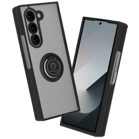 Husa pentru Samsung Galaxy Z Fold6, SKYDDAR INNOVATION, Glinth cu Inel Rotativ 360° Magnetic, Negru, set cu sticker