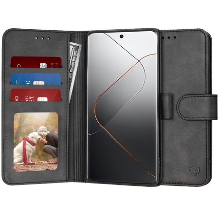 Husa pentru Xiaomi 14 Pro, SKYDDAR INNOVATION, Diary Book, tip carte, cu Portofel Interior, Antisoc, Negru, set cu sticker