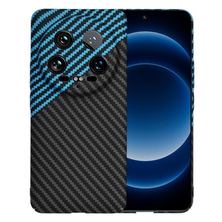 Husa pentru Xiaomi 14 Ultra, SKYDDAR INNOVATION, textura carbon, Carbonite FiberShell, set cu sticker, Bleu,