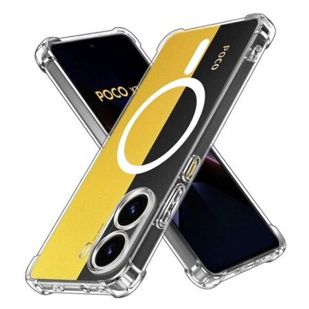 Husa pentru Xiaomi Poco X7 Pro, SKYDDAR INNOVATION, Shockproof MagSafe, Transparenta, set cu sticker