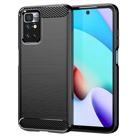 Husa pentru Xiaomi Redmi 10 / Redmi 10 2022, SKYDDAR INNOVATION, Carbon Silicone, din Silicon Slim, cu textura Fibra Carbon, set cu sticker, Negru