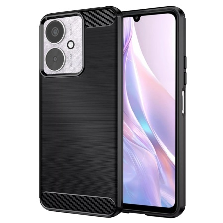 Husa pentru Xiaomi Redmi 13C 4G / Poco C65 / Redmi 13C 5G, SKYDDAR INNOVATION, Carbon Silicone, din Silicon Slim, cu textura Fibra Carbon, set cu sticker, Negru