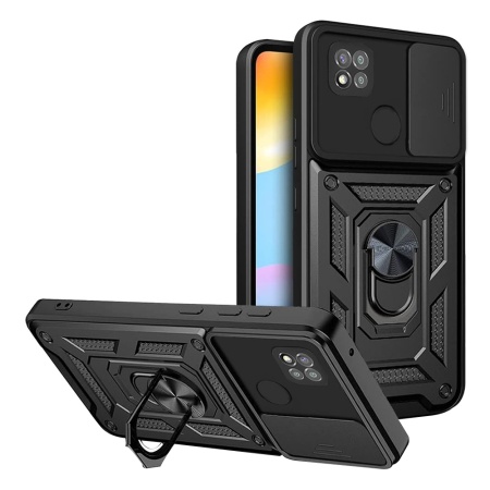 Husa pentru Xiaomi Redmi 9C NFC / Redmi 9C, SKYDDAR INNOVATION, CamShield, Inel magnetic, set cu sticker, Negru