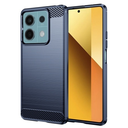 Husa pentru Xiaomi Redmi Note 13 5G, SKYDDAR INNOVATION, Carbon Silicone, din Silicon Slim, cu textura Fibra Carbon, set cu sticker, Albastru