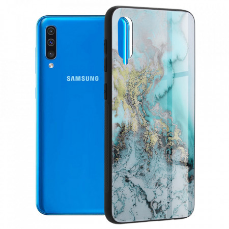 Husa Samsung Galaxy A50 cu sticla securizata, Techsuit Glaze - Blue Ocean