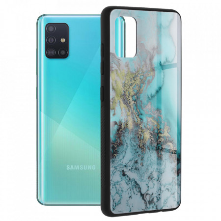Husa Samsung Galaxy A51 cu sticla securizata, Techsuit Glaze - Blue Ocean